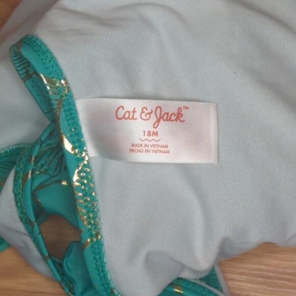 Cat & Jack Tutu Green Gold Swimsuit‎ Girl's Size 18M One Piece Mermaid Summer - Picture 9 of 13